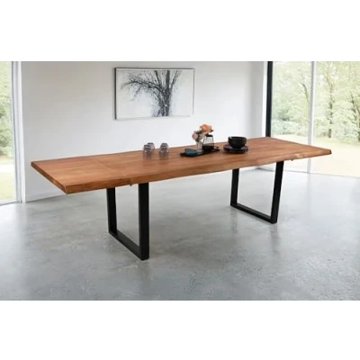 Abbildung von SAM Esstisch Cali mit Ansteckplatten 160 x 90 cm (erweiterbar auf 260 cm) Akazie massiv &amp; naturfarben echte Baumkante U Gestell Metall schwarz Baumkantentisch/Esszimmertisch