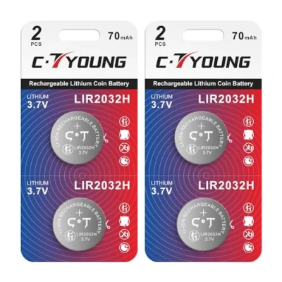 Abbildung von 4er Pack Lir2032H AKKU Wiederaufladbare Münzbatterien 3,7V für Key Fob Remote Finder Tracker Tag mit Hoher Kapazität 70mAh Lithium 2032 Knopfzellen Ersetzen 3V Cr2032 Batterie