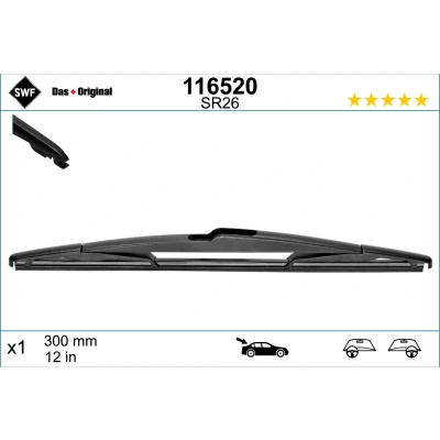 Abbildung von Scheibenwischer Swf Rear 116520 300mm hinten Standard MERCEDES BENZ: A Klasse, B E Klasse T modell, OPEL: Corsa D Schrägheck