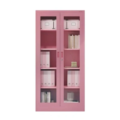 Abbildung von Jan Nowak Metallschrank mit Glasvitrine Aktenschrank Büroschrank Aufbewahrungsschrank 4 verstellbare Fachböden Sicherheitszylinderschloss Pulverbeschichtung 185 cm x 90 40 (Rosa)