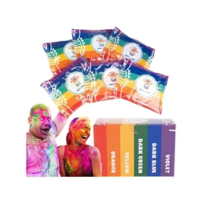 Abbildung von Holi Color Gulal Pulver wasserlöslich Natural Festival Fotoshooting Rangoli Regenbogen Powder holy farbbeutel Festivals, Partys, Holi, 6 x 100 g Beutel, Farben Farbpulver (100g Bag)