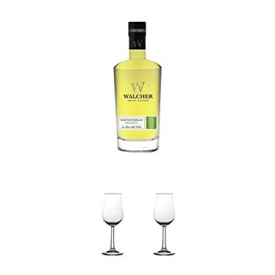 Abbildung von Walcher Bio Limoncello Edelbrand 25% Südtirol 0,7 Liter + Nosing Gläser Kelchglas Bugatti mit Eichstrich 2cl und 4cl 1 Stück