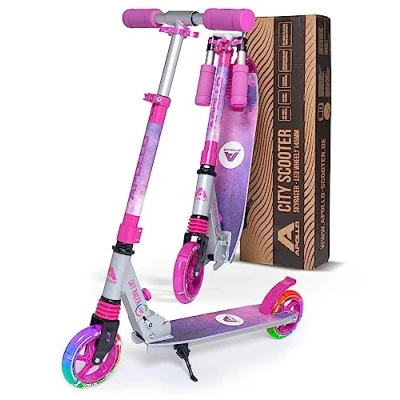 Abbildung von Apollo Cityroller Skyracer LED City Scooter Kinder, Tretroller mit Federung, klappbarer Kinderroller, höhenverstellbar