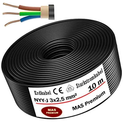 Abbildung von MAS Premium Erdkabel Deutscher Marken Elektrokabel Ring zur Verlegung im Erd und Außenbereich Standard Starkstromkabel (NYY J 3x2,5 mm², 10m)