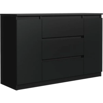 Abbildung von meble masztalerz Kommode Schwarz Matt mit 3 Schubladen und 2 Türen 120 cm, Sideboard Wohnzimmer, Schlafzimmer H: 78,2 B: 120,4 T: 39 cm Schubladen, Schubladenschrank
