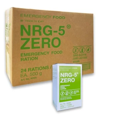 Abbildung von NRG 5 ZERO Emergency Food Prepper Notfallnahrung 24x500g MRE Survival Nahrung Notnahrung für 24 Tage Notration Glutenfrei Lactose frei Vegan Langzeitnahrung kompakt &amp; nährstoffreich Notvorrat