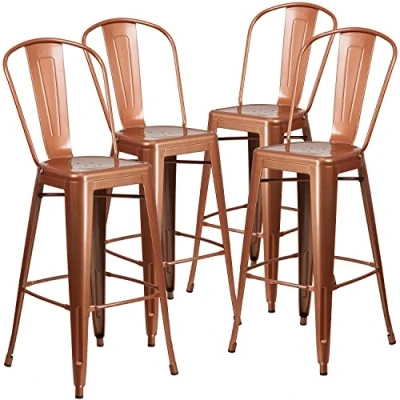 Abbildung von Flash Furniture Commercial Grade 4 Pack 76,2 cm High Metall Indoor Outdoor Barhocker mit Rückseite, Kupfer, Stück
