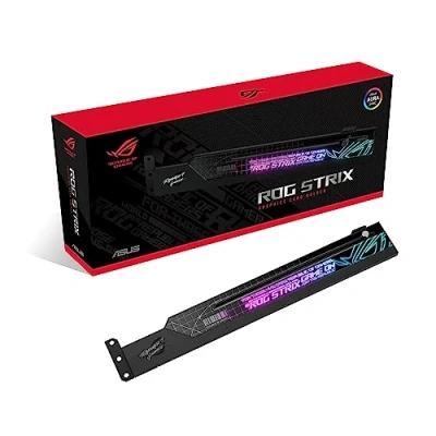 Abbildung von ASUS ROG Strix ARGB Grafikkarten Halterung (GPU Halter, AURA Sync Beleuchtung, anpassbare Größe, einfache Montage, kompatibel mit ATX Gehäusen, schwarz)