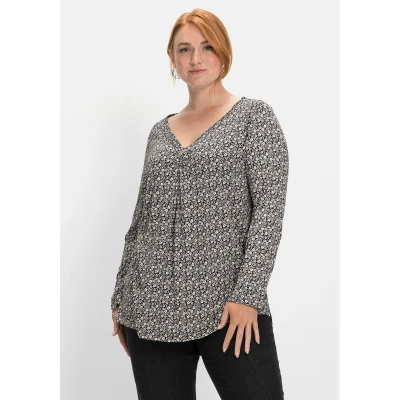 Abbildung von Sheego Langarm Langarmshirt, Damen, Größe: 40/42, Black/ white