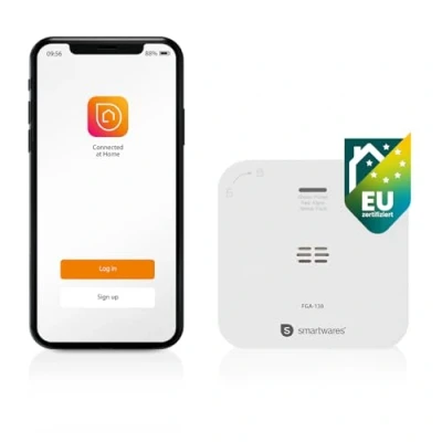 Abbildung von Smartwares Co Detektor 85 dB Sensor 10 Jahre Benachrichtigungen über App Testknopf &amp; Stummknopf FGA 13800, Batteriebetrieben, Weiß