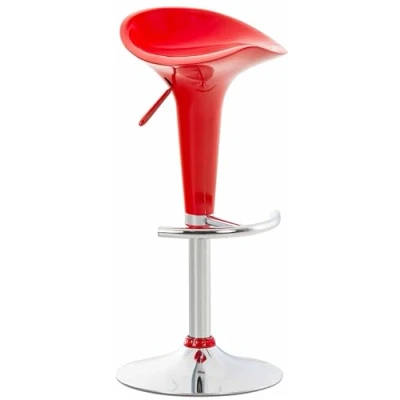 Abbildung von CLP Barhocker Saddle mit drehbarem Kunsttoffsitz und Fußablage I Höhenverstellbarer Hocker Metallgestell in Chrom Optik, Farbe:rot