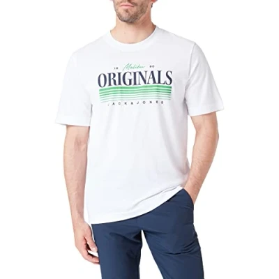 Abbildung von JACK &amp; JONES Herren Jorpalma Branding Tee Ss Crew Neck T Shirt, Bright White, XL