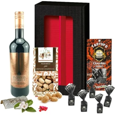 Abbildung von &quot;Gourmet Geburtstagsfreuden&quot; Exquisite Geburtstagsgeschenk für Frauen &amp; Männer: Rotwein und Tartufo Schokoladen Amarettini