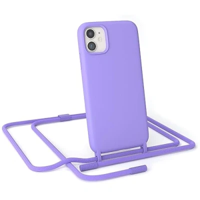 Abbildung von EAZY CASE Handykette Silikon Premium kompatibel mit iPhone 11 Handyhülle Umhängeband, Handykordel Schutzhülle, Silikonhülle, Hülle Band, Kette für Smartphone, Lavendel Lila