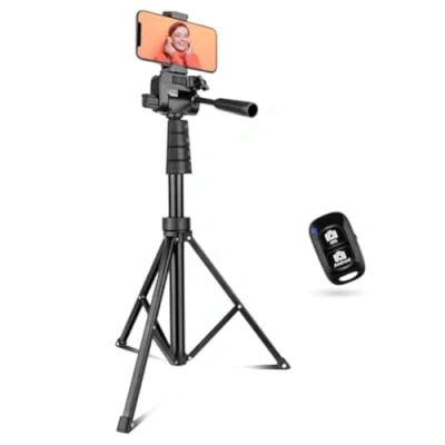 Abbildung von Aureday 170,2 cm (67 Zoll) Handy Stativ und Kameraständer, Selfie Stick mit Fernbedienung Handyhalterung, perfekt für Selfies/Videoaufnahmen/Vlogging/Live Streaming