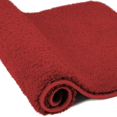 Abbildung von wyewye Mikrofaser Badematte, Fußmatte, 2 cm, super dicker Badteppich, saugfähig, Badezimmerteppich, 60 x 90 Rot