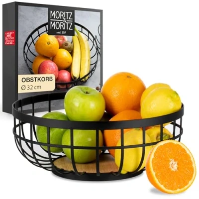 Abbildung von Moritz &amp; Obstschale Obstkorb Rund groß Schwarz, Metall, (30,5cm, 2 tlg), Korb für Geschenke, Früchte, Gemüse und Brot