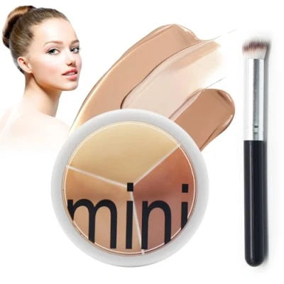 Abbildung von 3 Farben Concealer Palette, Konturenpalette mit Pinsel, Gesicht &amp; Konturenpalette, Korrigiert und Kaschiert Augenringe, Reisegröße