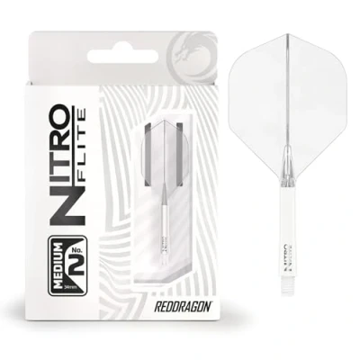 Abbildung von RED DRAGON Darts Nitro Flite Integriert Flüge &amp; Schäfte System No.2 Form und Design Weiß Transparent Farbe, Medium Länge
