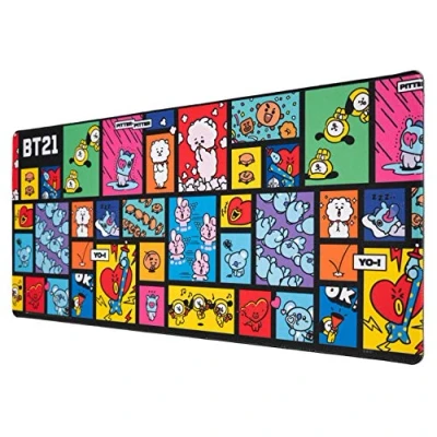 Abbildung von Grupo Erik Gaming Mauspad XXL BT21 Alle Figuren Mousepad rutschfest und Wasserabweisend Groß Mouse Pad Schreibtischunterlage PC Zubehör BE ARMY!