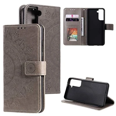 Abbildung von CoverKingz Handytasche kompatibel mit Samsung Galaxy S21 5G Handy Case Kartenfach Handyhülle Flipcase klappbar Motiv Mandala Grau