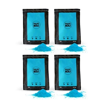 Abbildung von POLVO Holi Packung mit 4 Pulverbeuteln à 100 Gramm (400 g Pulver) (Hellblau)
