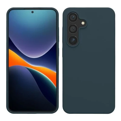 Abbildung von kwmobile Hülle kompatibel mit Samsung Galaxy S24 Silikon Handy Case Handyhülle für weiche Oberfläche kabelloses Laden Dunkler Schiefer