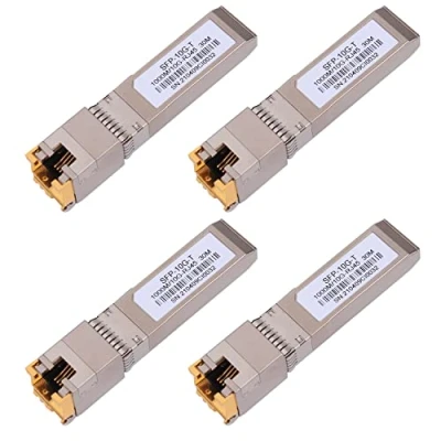 Abbildung von 4 Stück 10G SFP+ RJ45 Kupfer Transceiver, 10GBase T Modul SFP CAT.6a/7 bis zu 30 Meter kompatibel mit Cisco S, Ubiquiti Unifi UF 10G, Netgear, TP Link, Mikrotik und mehr