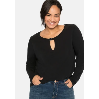Abbildung von Sheego Langarm Langarmshirt, Damen, Größe: 40/42, Schwarz