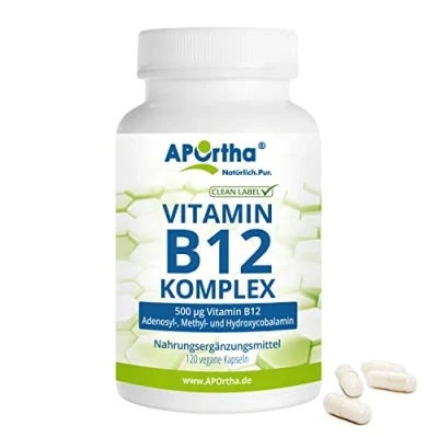 Abbildung von APOrtha® Vitamin B12 Komplex mit Adenosyl , Methyl und Hydroxycobalamin vegane Kapseln 120 St
