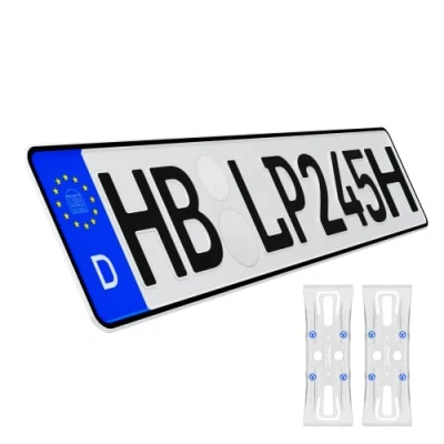 Abbildung von KFZ Kennzeichen Oldtimer Auto Nummernschild inkl. rahmenlose Kennzeichenhalter transparent DIN Autokennzeichen 520mm x 110mm Fahrradträger Anhänger LKW Autoschild (04 H Kennzeichen)