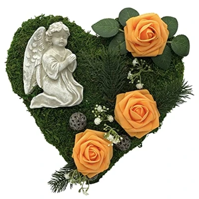 Abbildung von Gartenfigur Grabgesteck Grabschmuck Moosherz Grabherz Trauerherz Gesteck mit