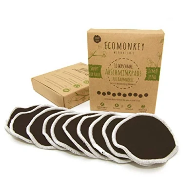 Abbildung von Waschbare Abschminkpads aus Baumwolle ✮ 10 Stück in Schwarz Plus Wäschenetz Zero Waste Plastikfrei Vegan Nachhaltig ECOMONKEY®