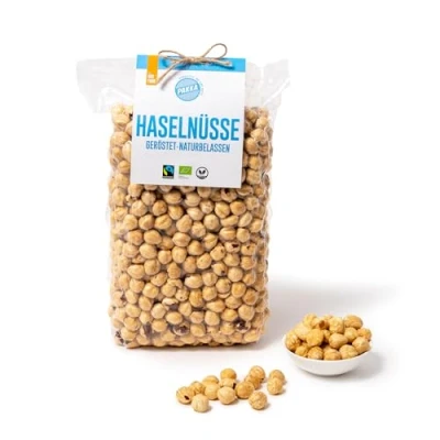 Abbildung von PAKKA Bio Jumbo Haselnüsse nature, geröstet, 1kg, georgische Haselnusskerne, Öko &amp; Fairtrade, direkt hergestellt und abgefüllt vom Produzenten in Sugdidi Georgien, vegan, Nüsse, 1000g