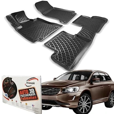 Abbildung von Trimak Passgenau 3D Fussmatten Auto Kompatibel mit Volvo XC60 1 Gen 2008 2017 Zubehör 1. und 2. Reihe Gummimatten Autos TPE Allwetter Geruchlos rutschfest Vorne Hinten Schwartz