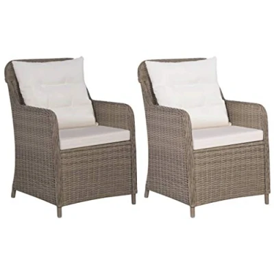 Abbildung von vidaXL Gartenstühle 2 STK., Gartenstuhl mit Kissen, Stuhlset Stuhl Sessel für Garten Terrasse Balkon, Essstuhl Gartensessel, Braun Poly Rattan