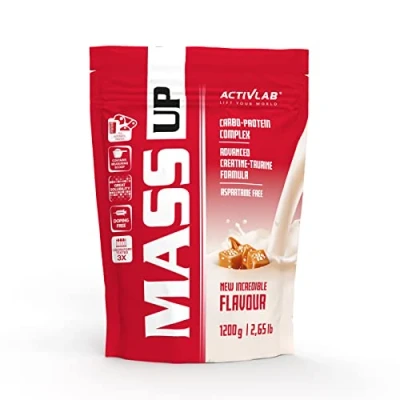 Abbildung von Activlab Mass Up 1200g Gainer: Hochwertiges Molkeproteinkonzentrat, Optimale Kohlenhydratzusammensetzung mit Kreatin und Taurin 10g Eiweiß pro Portion Karamellgeschmack