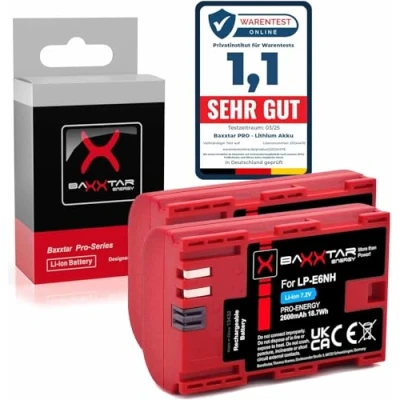 Abbildung von Baxxtar Pro LP E6NH Kamera Akku Pack (2X 2600mAh) Kompatibel mit Canon R5 R5c R6 R6II R7 etc