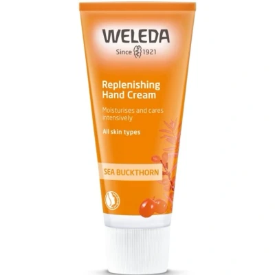 Abbildung von WELEDA Bio Express Handcreme Sanddorn Naturkosmetik Handpflege Creme für trockene Hände. Nachhaltige Feuchtigkeitscreme Frauen &amp; Männer mit Grapefruit, Mandarine Sandelholz Duft (1x 50ml)