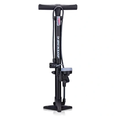 Abbildung von Dunlop Fahrradpumpe mit Manometer Luftpumpe Fahrrad 2 Adaptern für Alle Ventile Dunlop, Presta und Schrader Ventil Pumpe 11 Bar/160PSI Kunststoff Schwarz