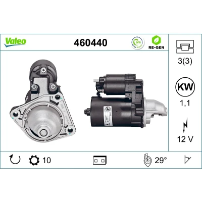 Abbildung von VALEO 460440 Anlasser 12 1,1 10 FORD: Focus 2 Schrägheck, FIESTA 6, MONDEO 4 Turnier, VOLVO: V50, C30, S40 II, MAZDA: Hatchback