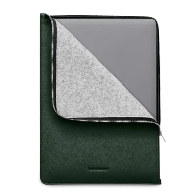 Abbildung von WOOLNUT lederhülle für MacBook Pro 16 Laden in der Hülle Vollnarbenleder, Innenseite aus Wollfilz perfekte Passform skandinavisches Design, kompatibel mit Apple Zoll Grün