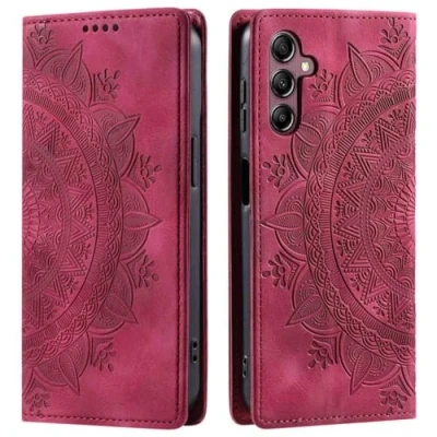 Abbildung von CoverKingz Handyhülle für Samsung Galaxy S24 FE Handytasche mit Kartenfach Schutzhülle Cover Handy Hülle klappbar Motiv Mandala Rot