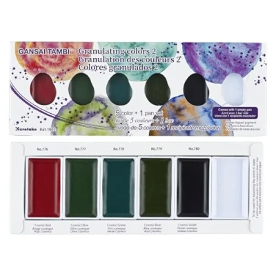 Abbildung von Kuretake Gansai Tambi GRANULATING Colours Ⅱ, 5 Farben Set, Aquarellfarben ideal für Kalligraphie, Illustrationen, Pinselschriften, Fineart und mehr, hergestellt in Japan, MC20GN2/5V