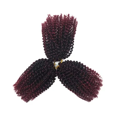 Abbildung von Coolbers 3 Stücke 8 Zoll Jerry Locken Marley Zöpfe Häkeln Haarverlängerungen Ombre Red Synthetic Malibob Haar (8 Zoll, 1B / Burg)