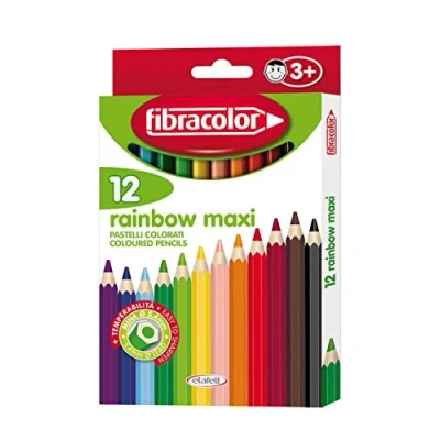 Abbildung von Fibracolor Rainbow Maxi Etui 12 Buntstifte aus Holz, sechseckig, große Spitze