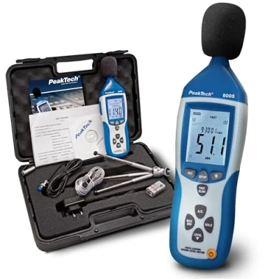 Abbildung von PeakTech 8005 Schallpegelmessgerät Klasse 2 mit Aufzeichnung (32000 Messwerte), Kalibriert, Schallpegelmessung USB, dB Messgerät, Messer, Min/Max, Datenlogger, AC/DC Ausgänge, 30 130