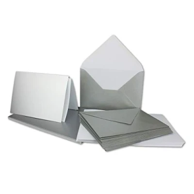 Abbildung von 10x Faltkarten Set DIN A6/C6 mit Brief Umschlägen in Silber inklusive Einleger 14,8 x 10,5 cm Premium Qualität FarbenFroh