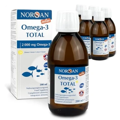 Abbildung von NORSAN Premium Omega 3 Fischöl Total Zitrone Online hochdosiert 6er Pack (6x 200 ml) / 2.000mg pro Portion/Omega Öl mit EPA &amp; DHA/Omega 800 IE Vitamin D3