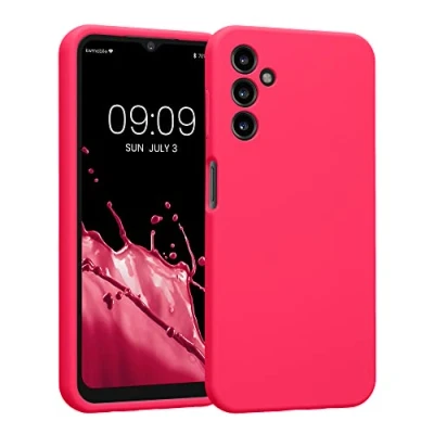 Abbildung von kwmobile Handyhülle kompatibel mit Samsung Galaxy A14 5G Hülle gummierte Handy Case aus Silikon in Neon Pink